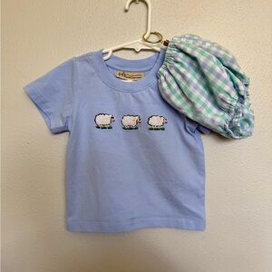 Southern Darlin Smocks French Knot Blue Kids Set with Embroidered Sheep - Baby